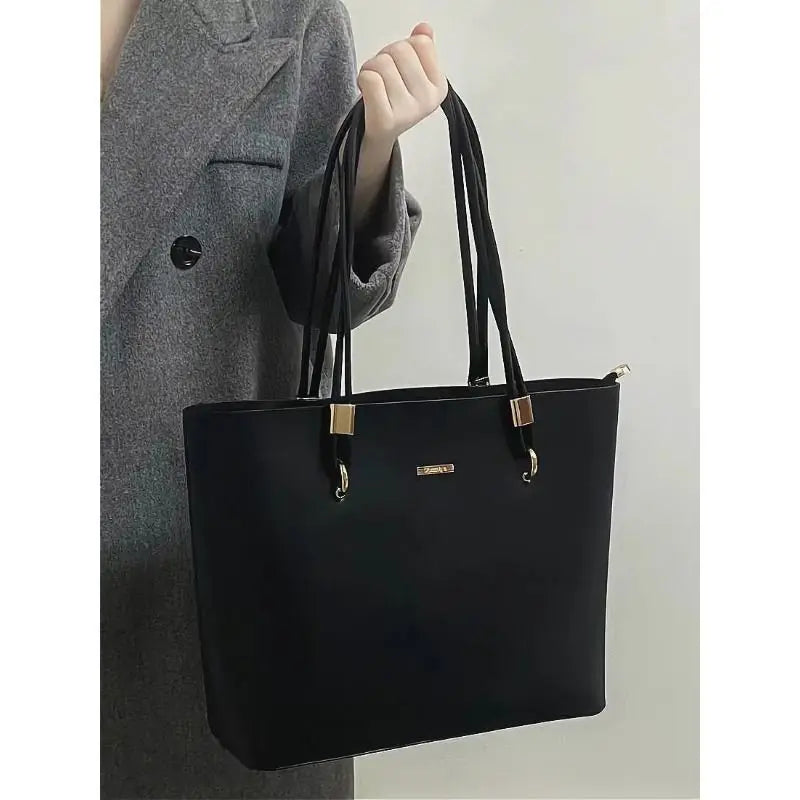 Black Tote Bag 2025 New Women's Zipper Shoulder Bag