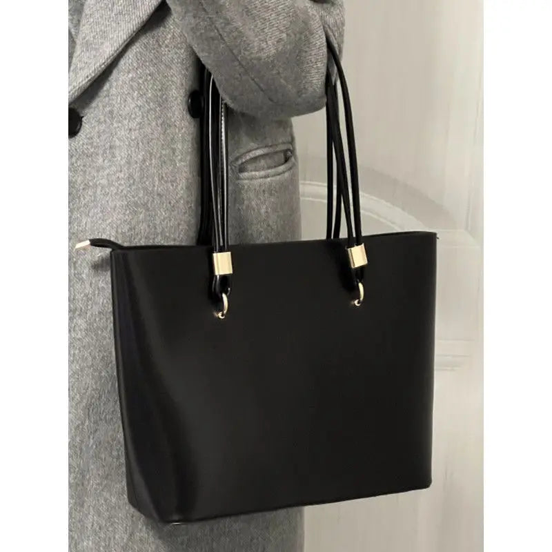 Black Tote Bag 2025 New Women's Zipper Shoulder Bag